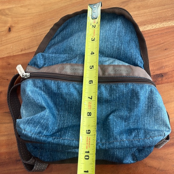 LeSportSac Like New Mini Denim print Backpack with brown accents - Picture 4 of 10